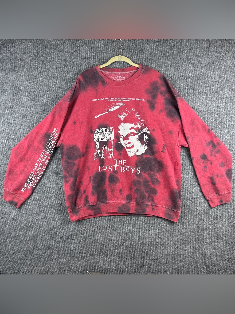 The Lost Boys Red Black Tie Dye Graphic Crewneck Fleece Sweatshirt Size Mens XL